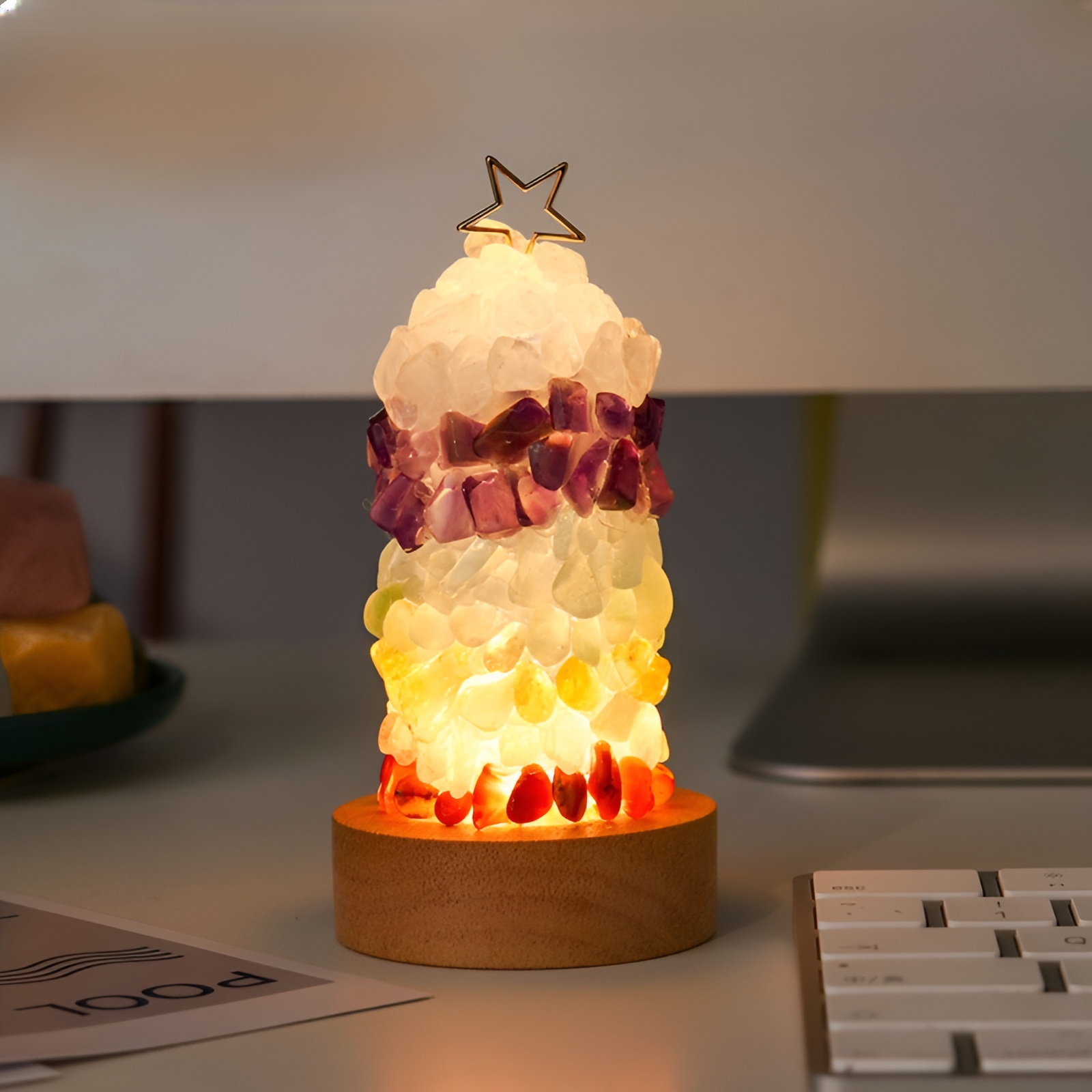 七色水晶碎石聖誕樹夜燈床頭燈水晶燈桌面裝飾