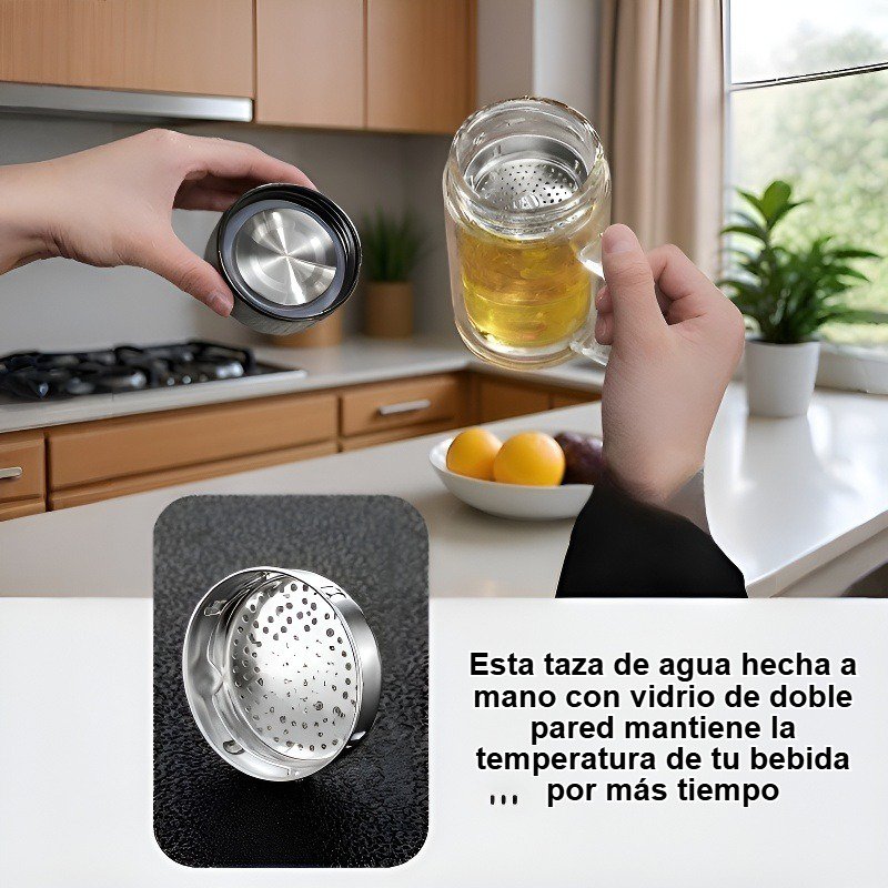 Taza de agua hecha a mano de vidrio de doble pared