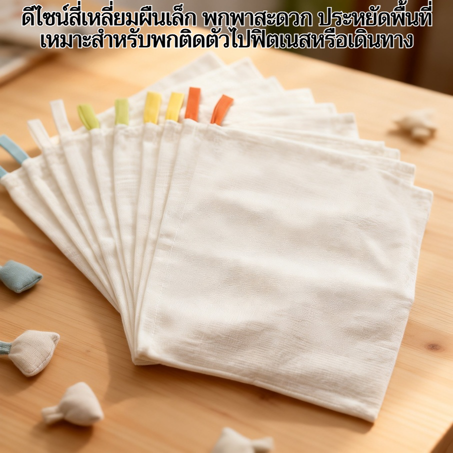 ผ้าขนหนูสี่เหลี่ยมผืนเล็ก ทำจากผ้าฝ้ายแท้ สามารถแขวนได้