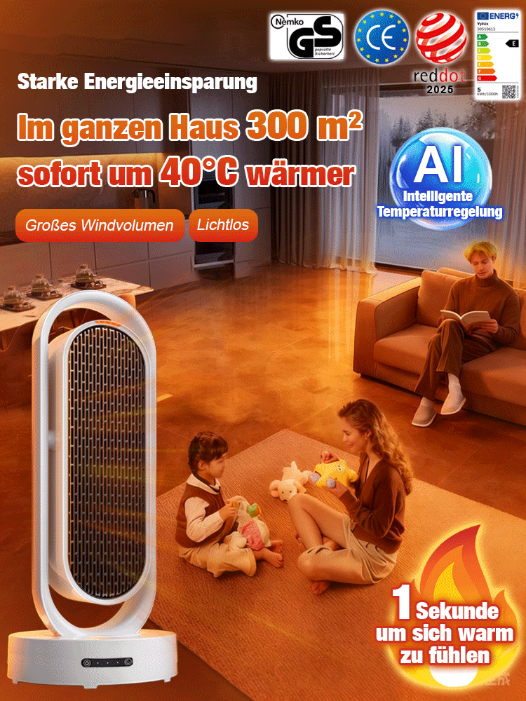 【1 Sekunde Sofortwärme】Energiesparendes, lichtloses, geräuscharmes Heizgebläse
