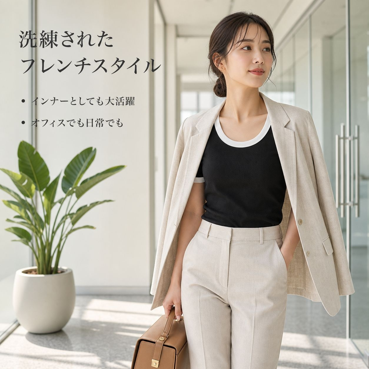 フレンチスタイルバイカラーラウンドネック半袖Tシャツ レディース 夏 コットン風インナー