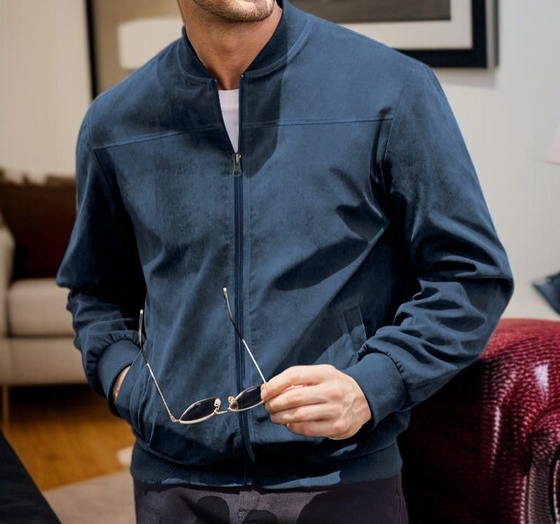 Men's suede jacket with button closure