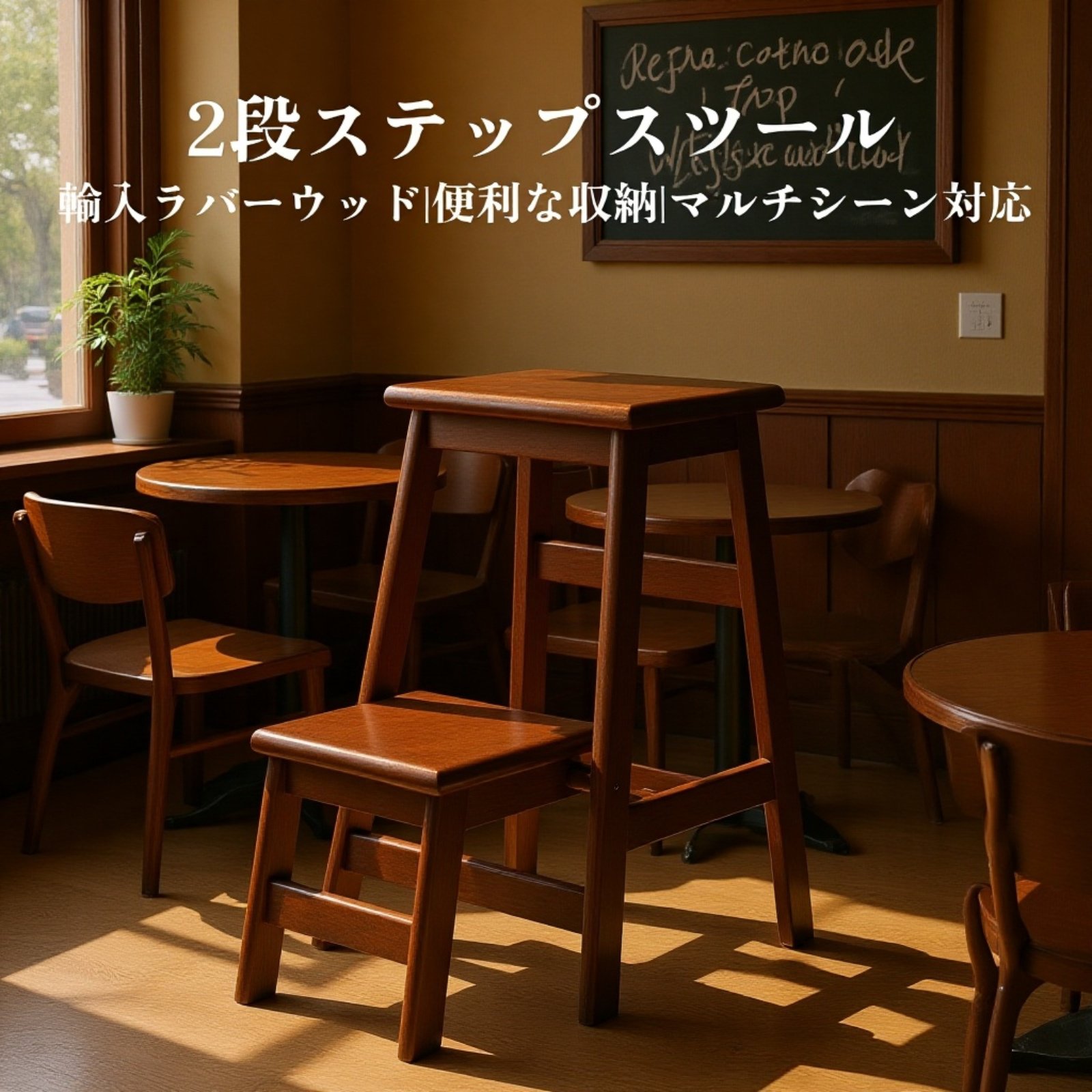 無垢材折りたたみ式ラダースツールの全体写真