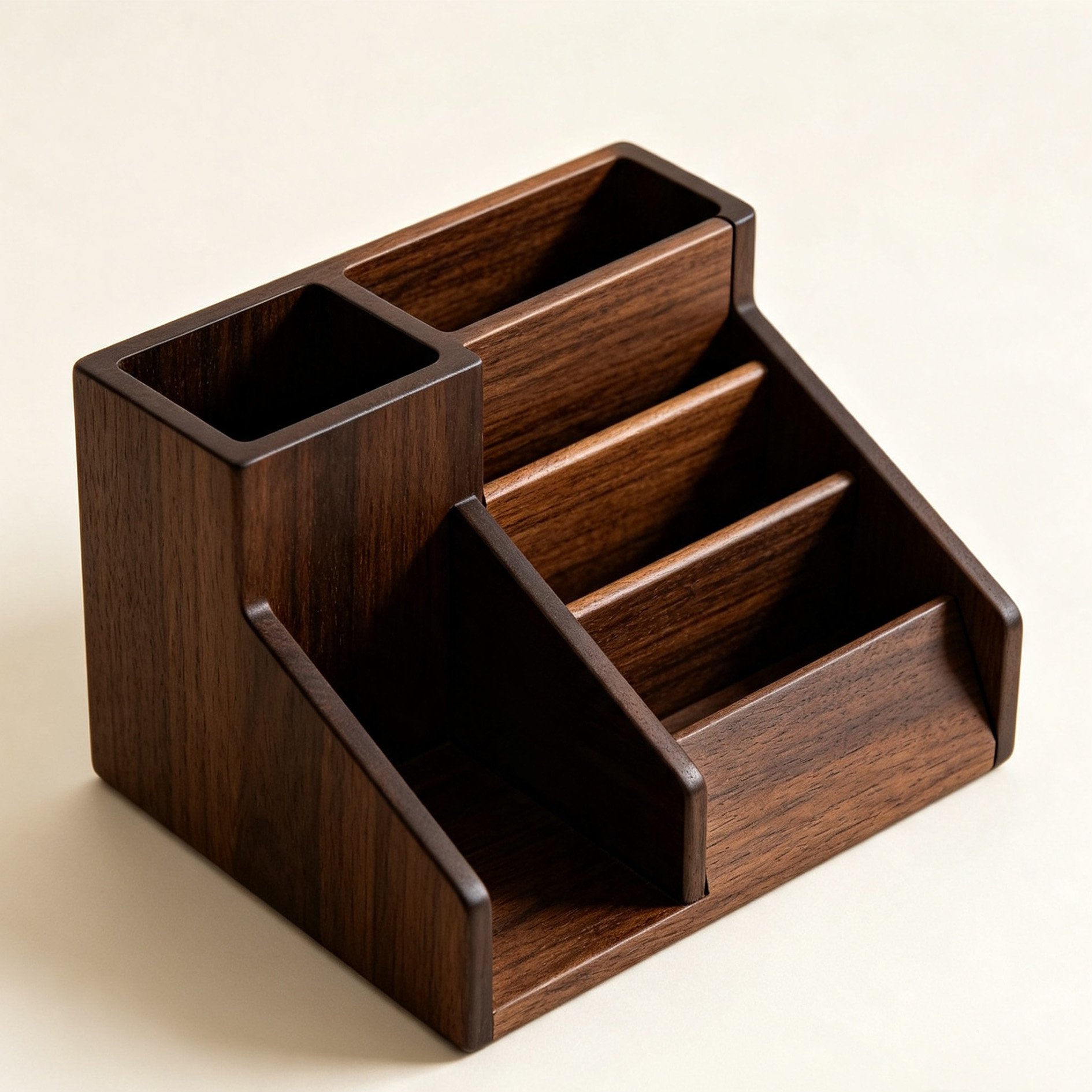 Close-up of walnut wood grain on storage box