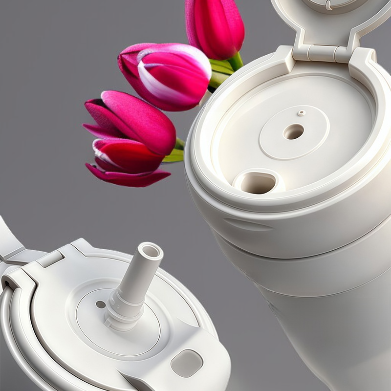 كوب معزول بمقبض وقشة، سعة كبيرة، كوب دوار