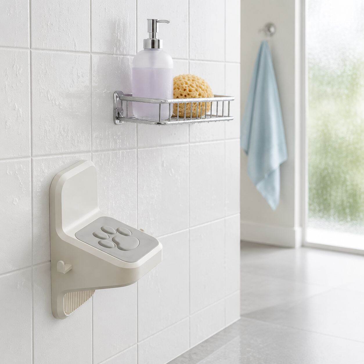 Tablero antideslizante para baño, soporte de pie montado en pared, sin necesidad de taladrar