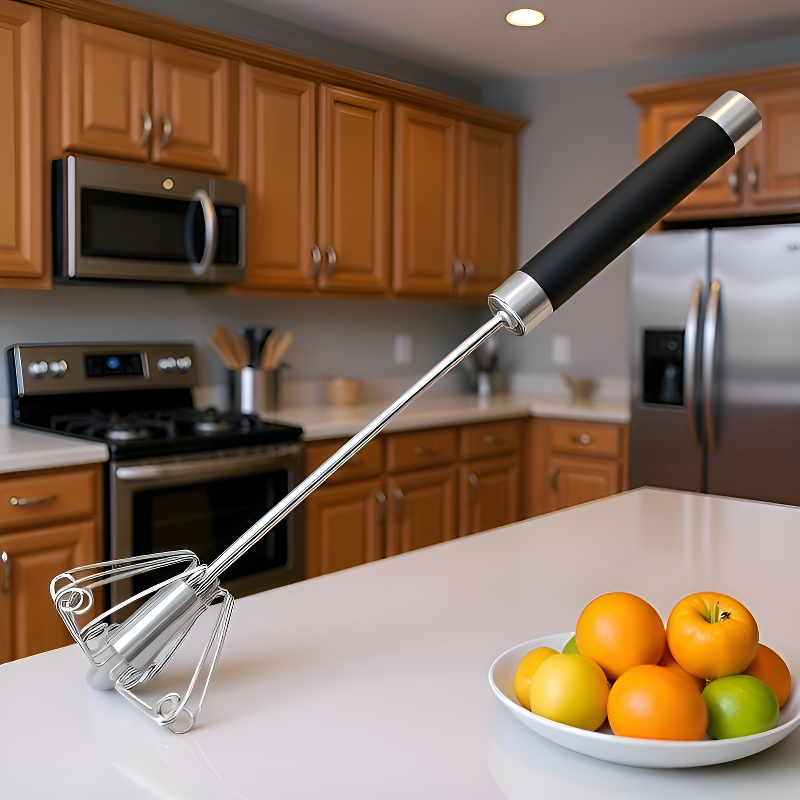 주방에서 사용 중인 계란 거품기