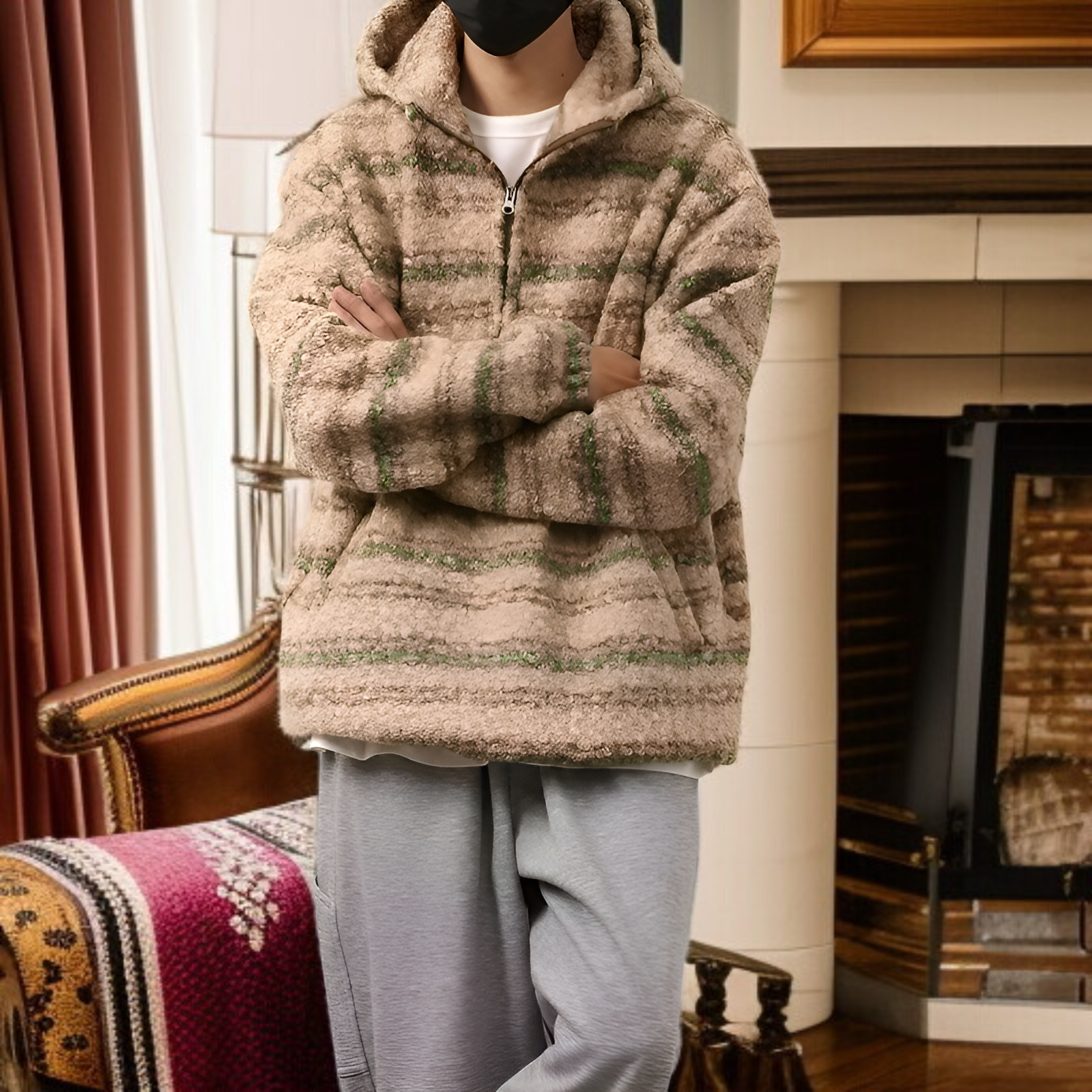 2026年春夏新作 メンズ トレンドのストライプ柄ルーズウールコートとレトロルーズニット