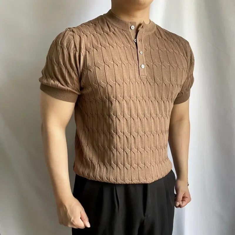 남성 아이스 터틀넥 슬림 반팔 티셔츠