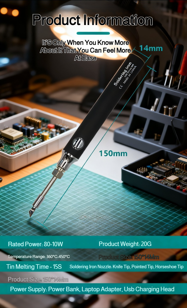 Portable 5V soldering iron for electronics repairs