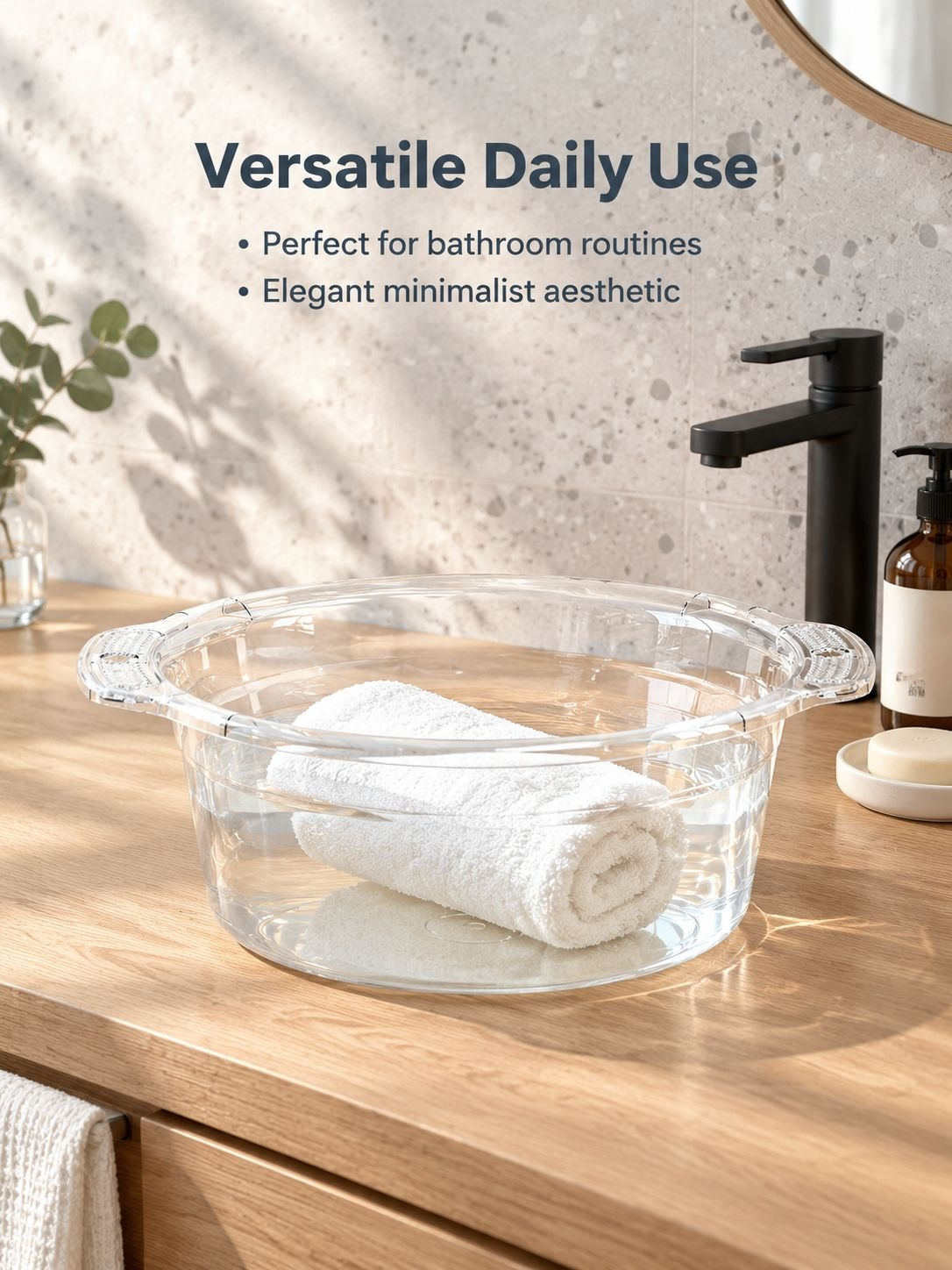 High-quality transparent wash basin showcasing its sturdy design
