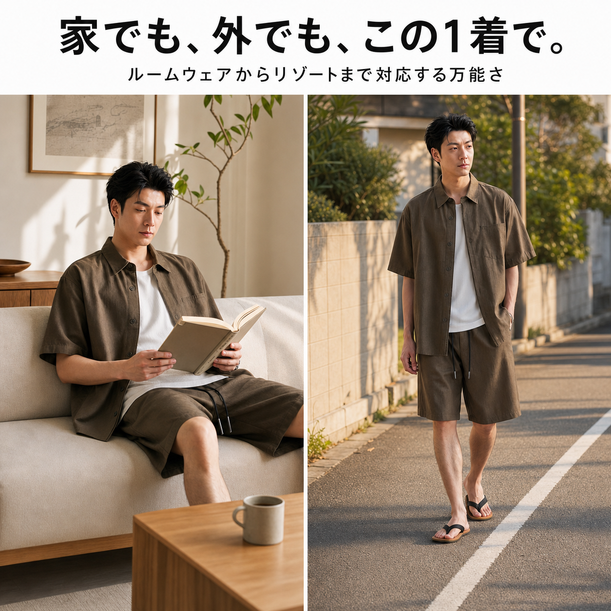 メンズ夏カラーブロックチェック半袖シャツセット