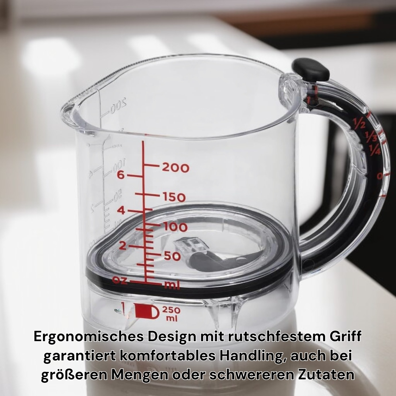 4-in-1-Messbecher mit Sieb und Ausgießer