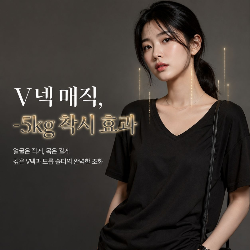 여름 한류 루즈핏 솔리드 V넥 반팔 여성 티셔츠 캐주얼 패션 레이지 스타일