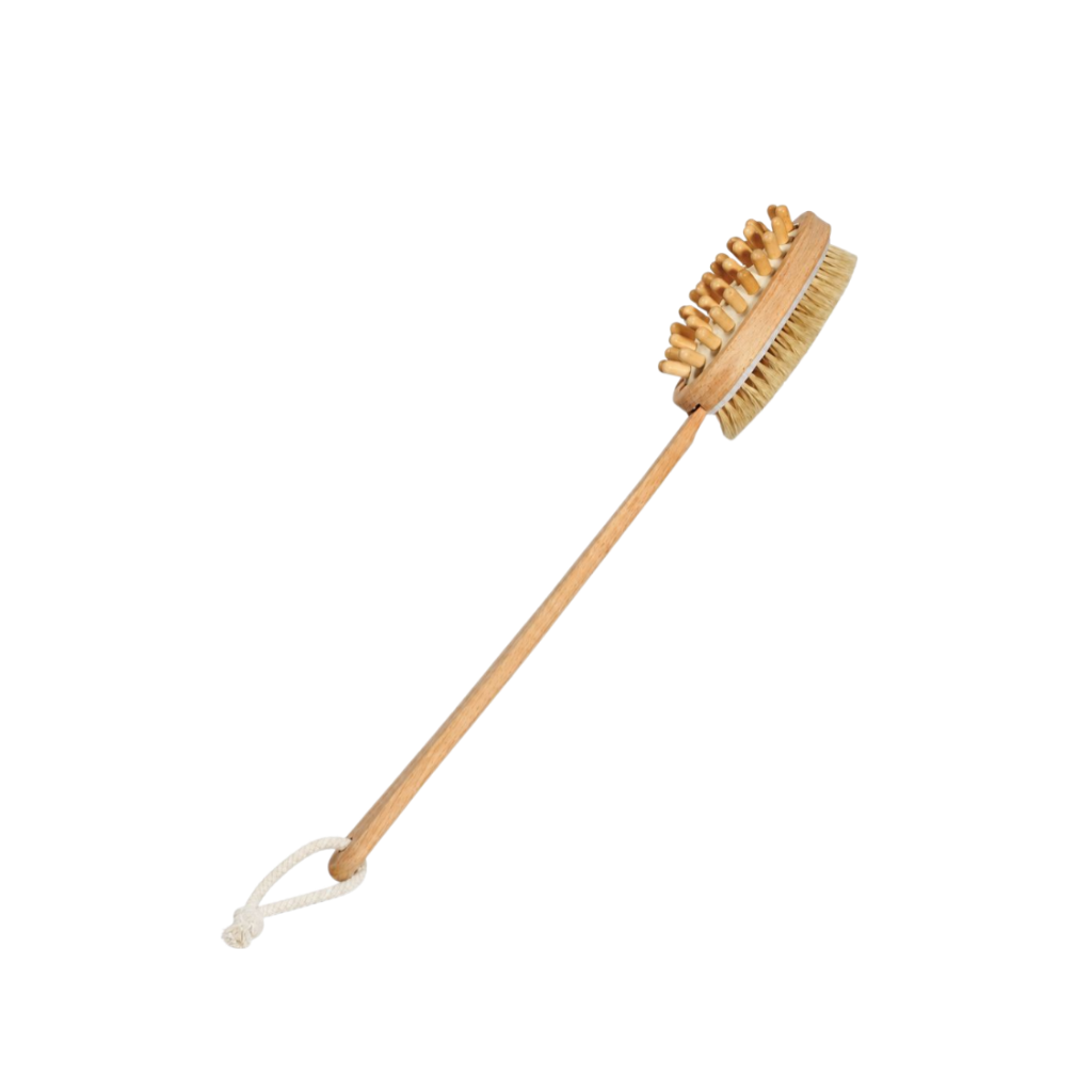 Brosse de bain double face en poils de porc avec long manche