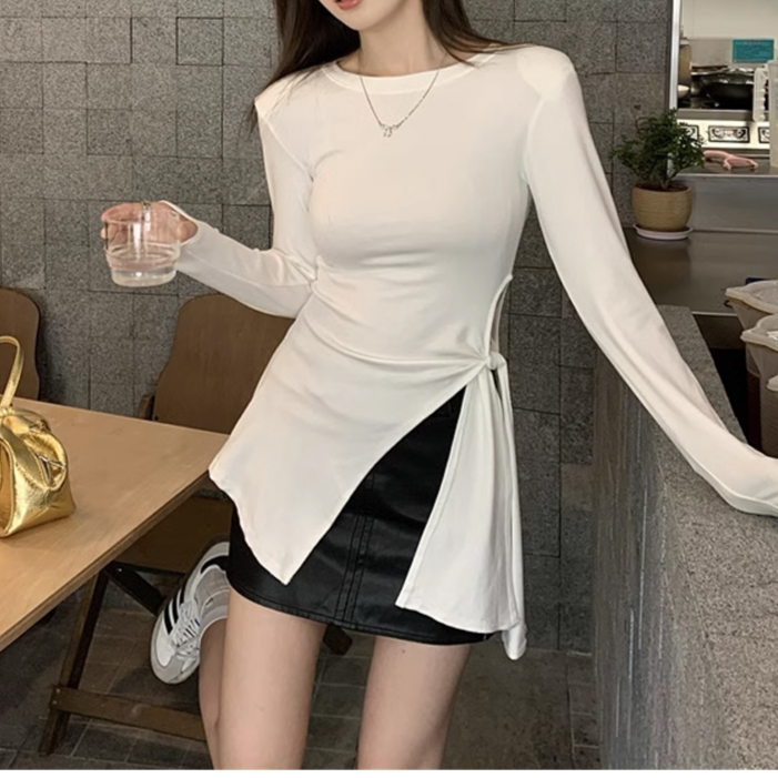 顯瘦不規則系帶上衣