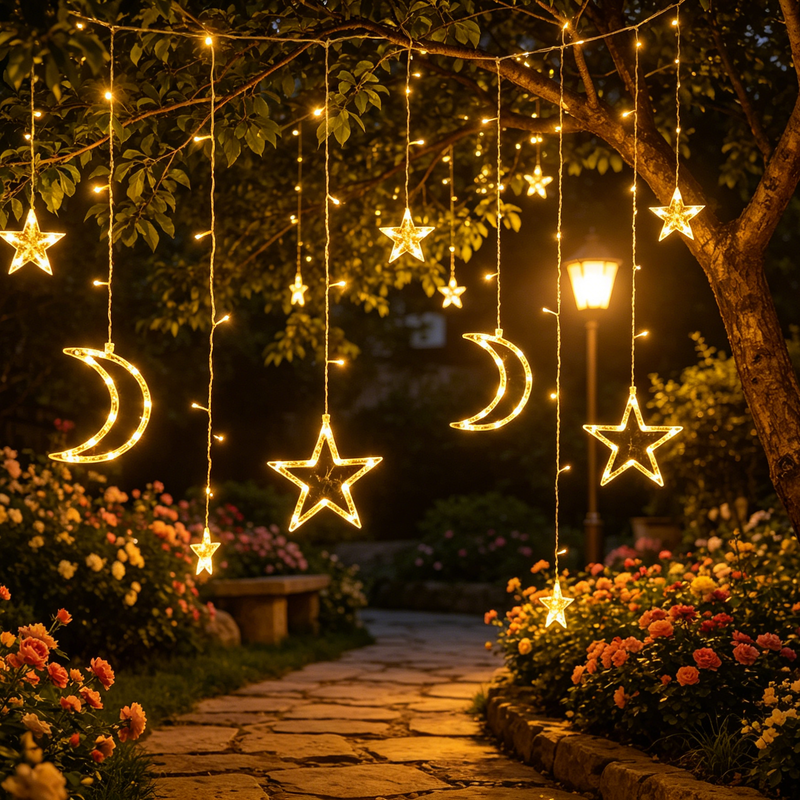Luz decorativa LED de estrella y luna