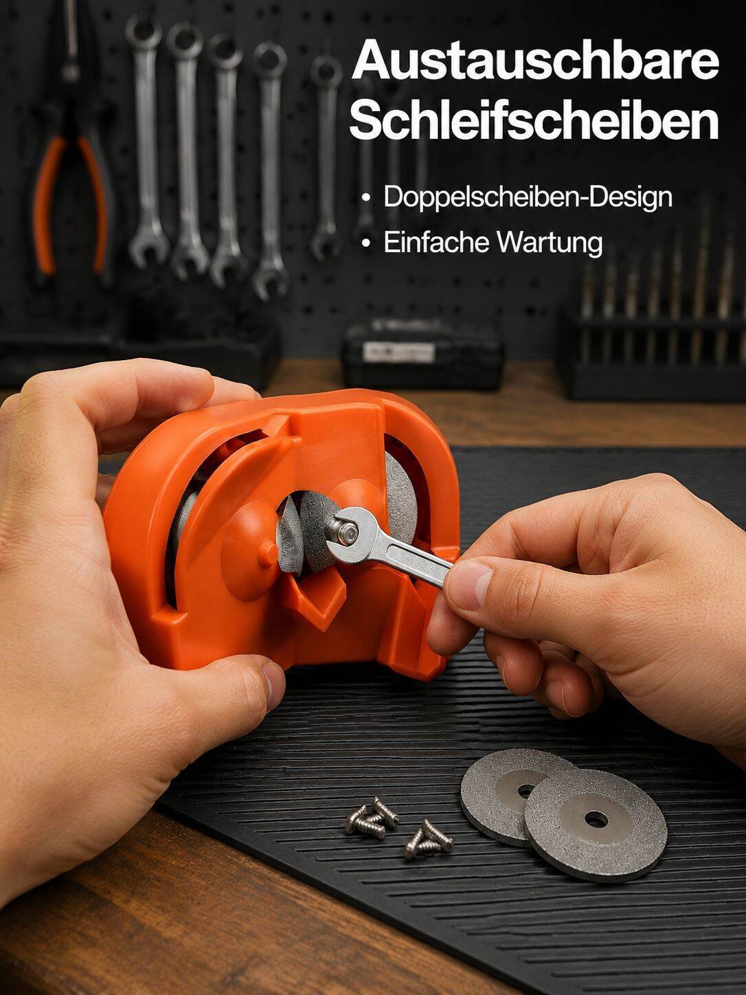 Nahaufnahme vom Schleifkopf der Bohrerschleifmaschine