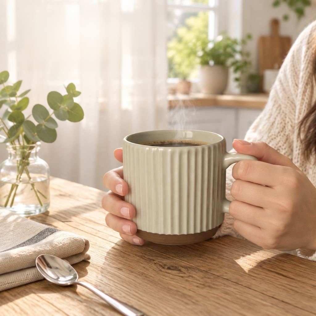 Retro Beige Vertical Stripe Stacking Mug