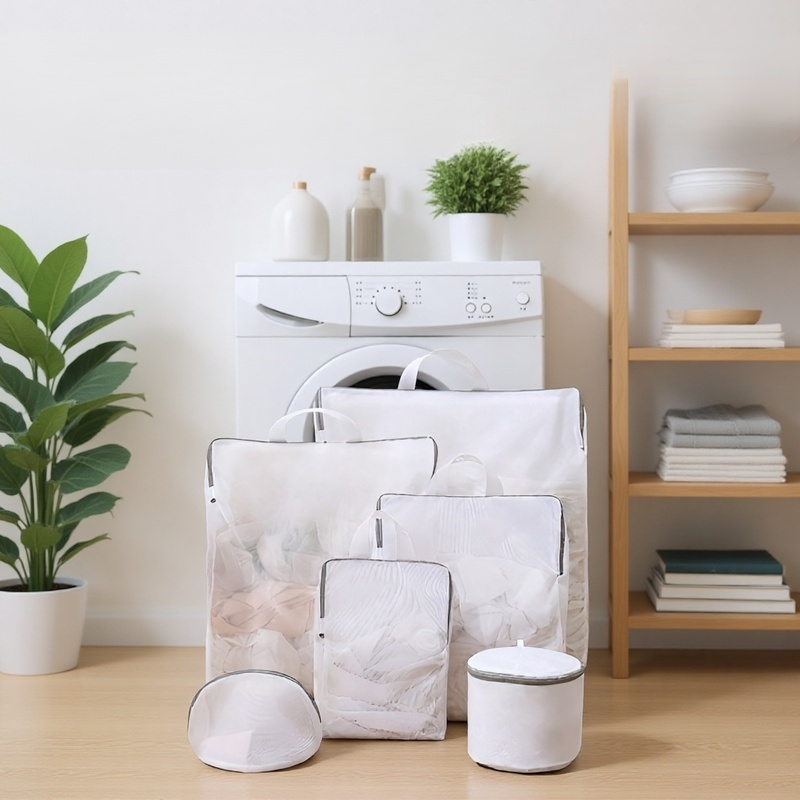 【2種類から選べます：細目/ハニカム粗目】4点/6点セットの3Dランドリーバッグは、衣類の型崩れを効果的に防ぎます。小・中・大サイズに加え、特大・三角・丸型の下着用ランドリーバッグもご用意しています。