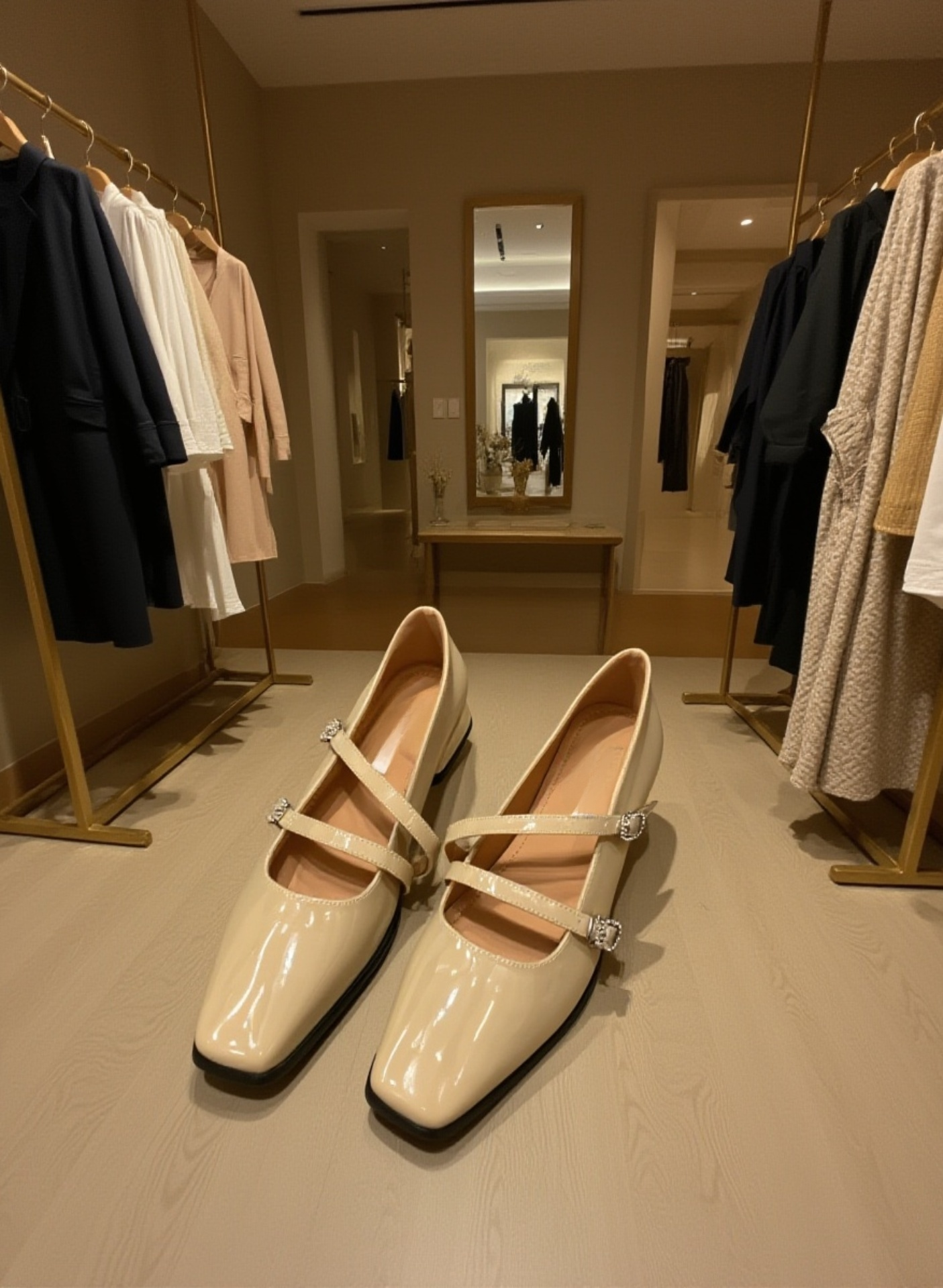 오피스룩 코디에 적합한 두꺼운 굽 슈즈