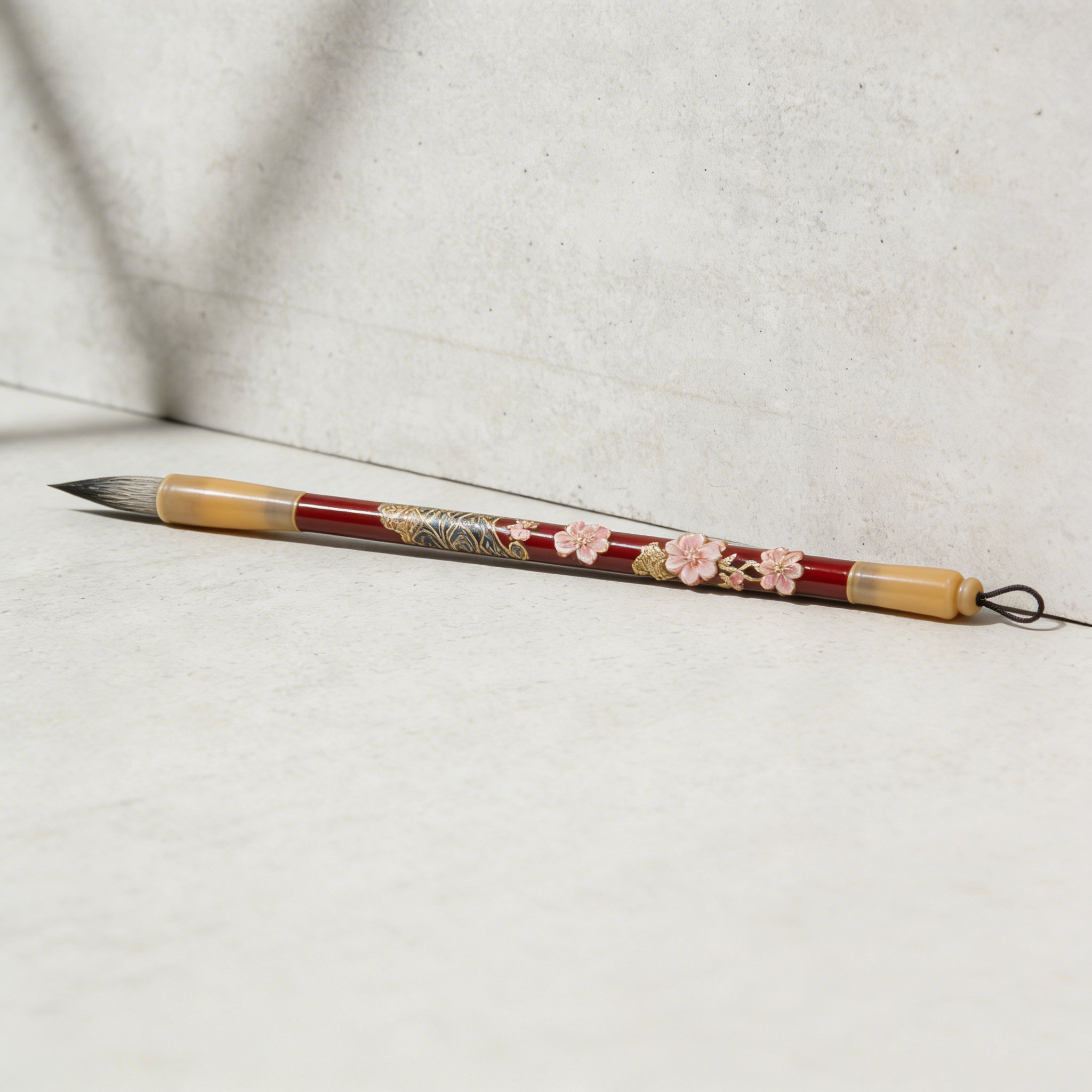 柔らかい筆先を持つ書写筆のクローズアップ