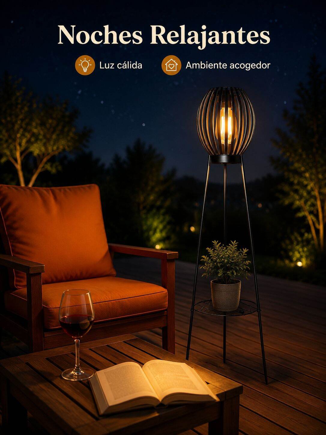 Diseño elegante de lámpara solar con cesta de flores