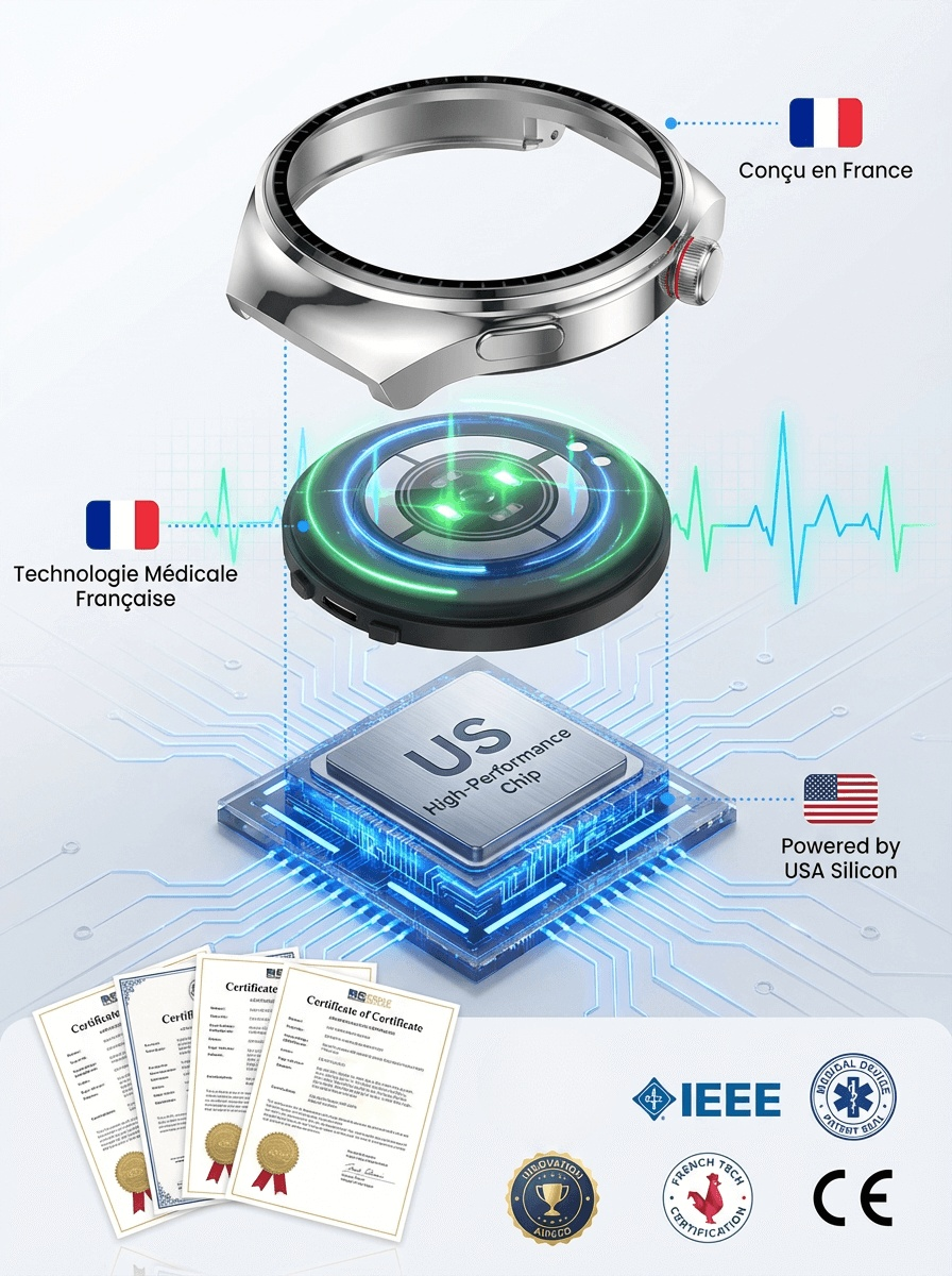 【Recommandée par les endocrinologues】La toute dernière montre connectée française, leader mondial. 