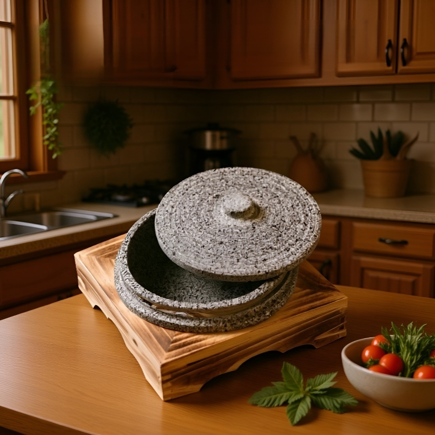 rice cooker with lid and wooden frame