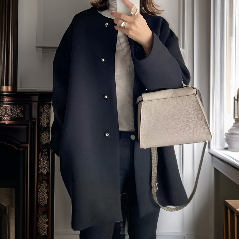 Premium Women's Autumn Winter Solid Wool Coat Loose Fit Straight Outerwear