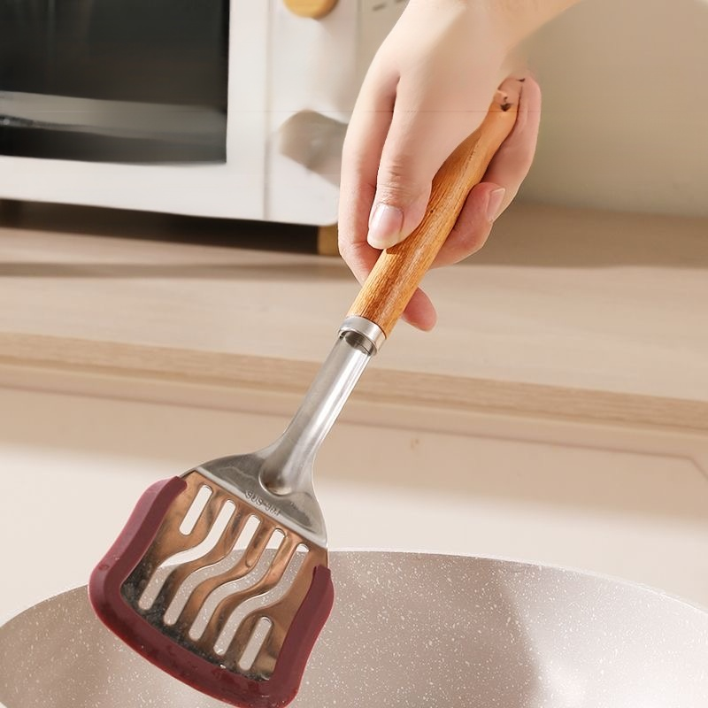 Solid Wood Handle Silicone Spatula for Non-stick Pans
