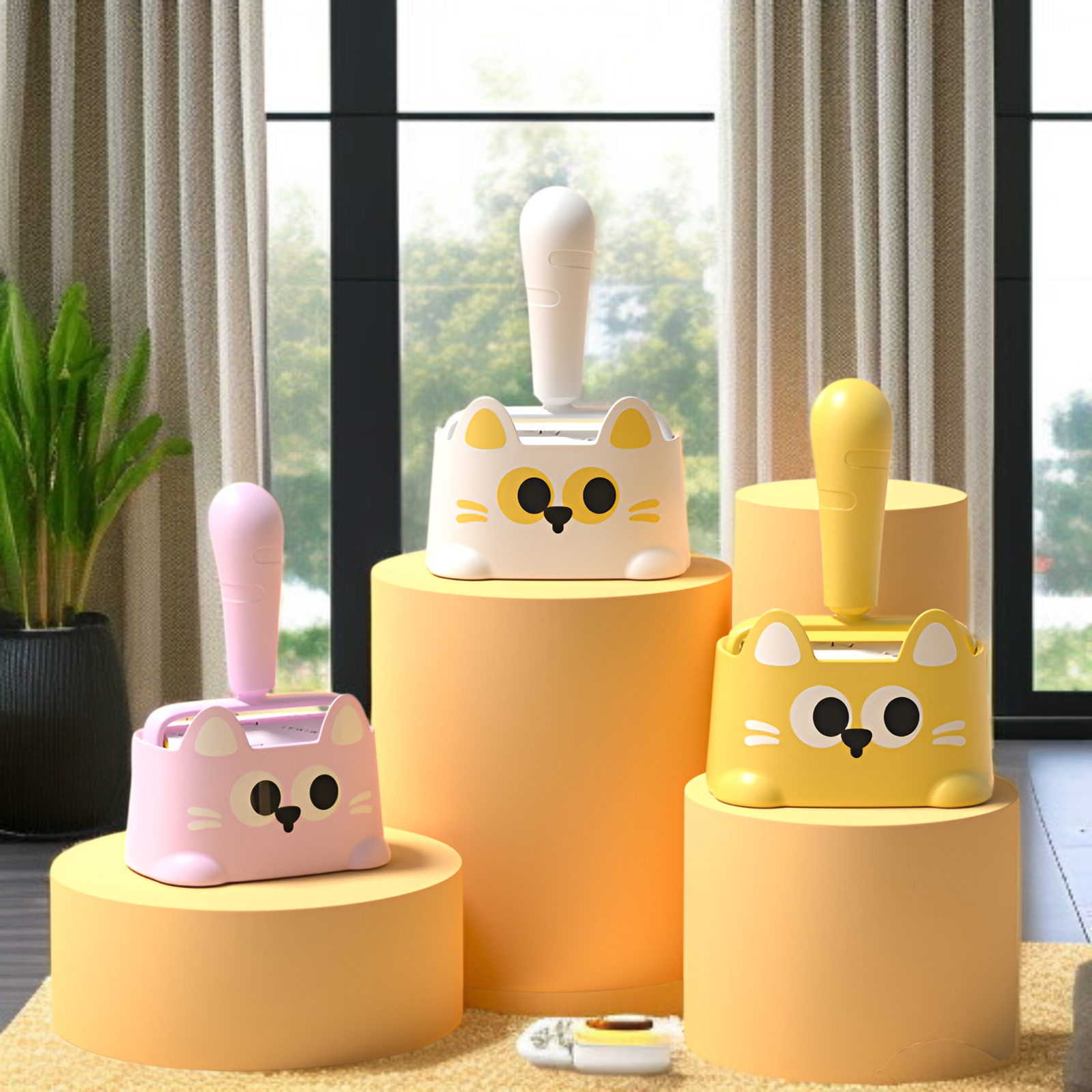 新しい漫画猫の毛取りセット、交換用引き裂き可能なローラー衣類付き、パパ猫の毛取り