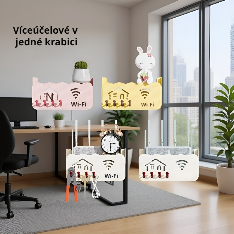  Nástěnný úložný box na router, police na bezdrátový WiFi a televizor