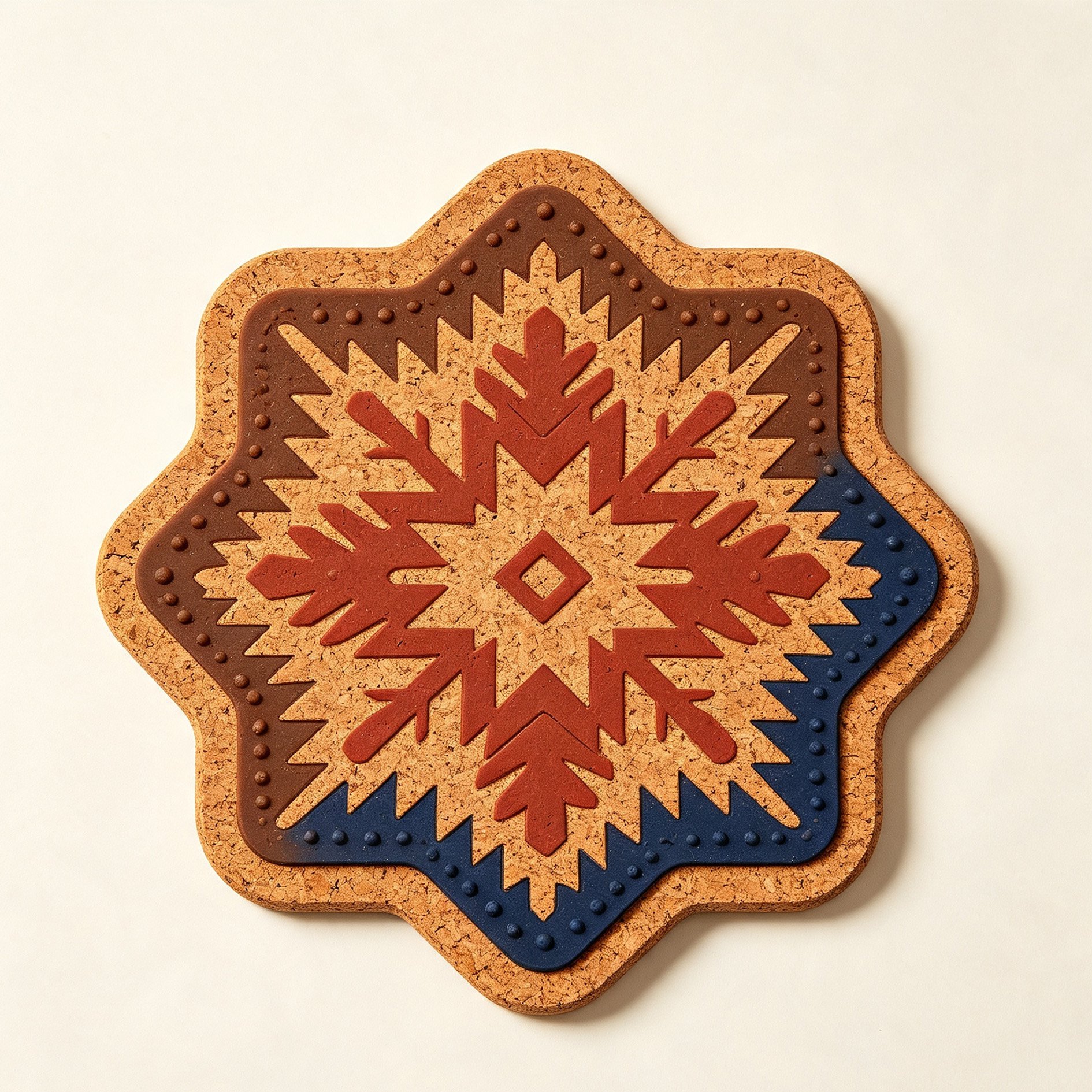 Ethnic style octagonal cork heat insulation pad on dining table
