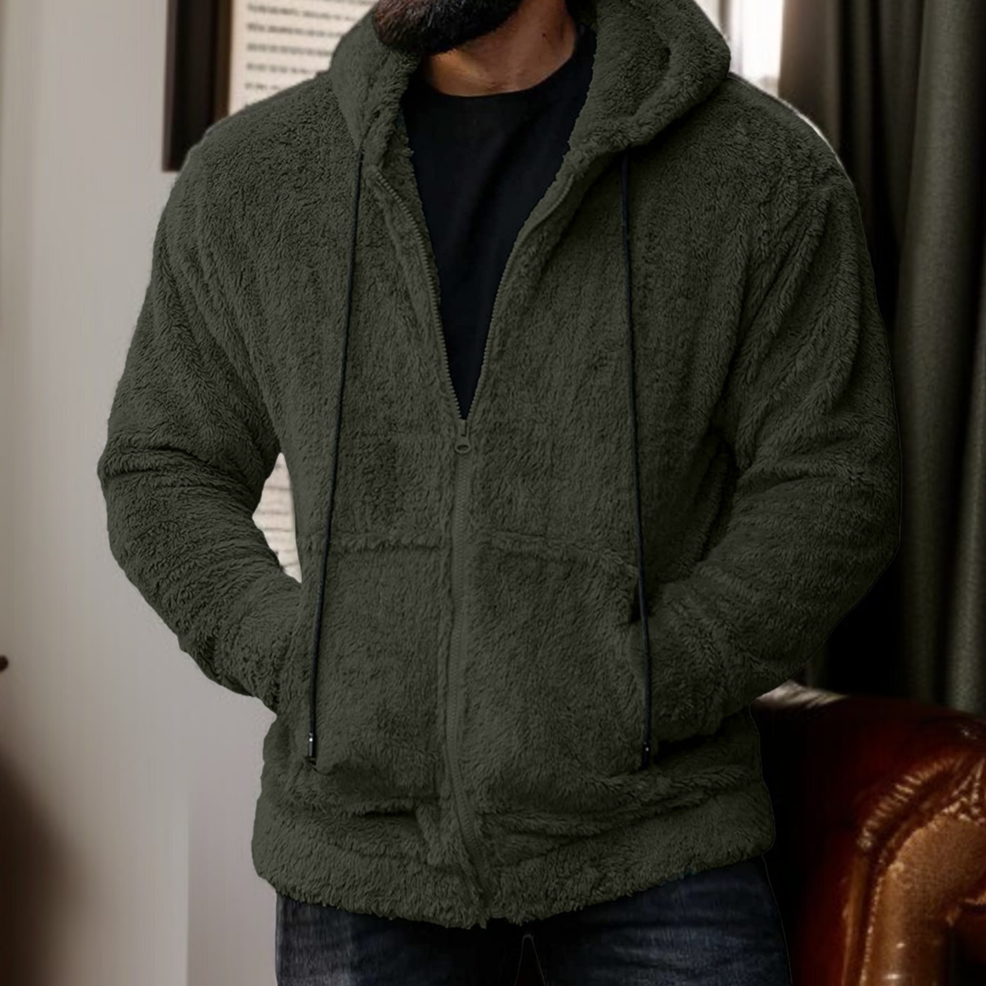 Men's hooded and fleece warm jacket