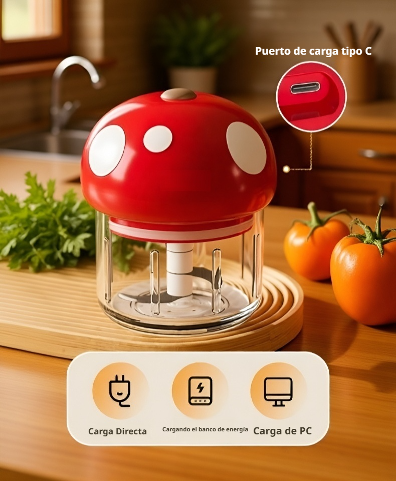 Picadora de ajo inalámbrica picando ingredientes frescos