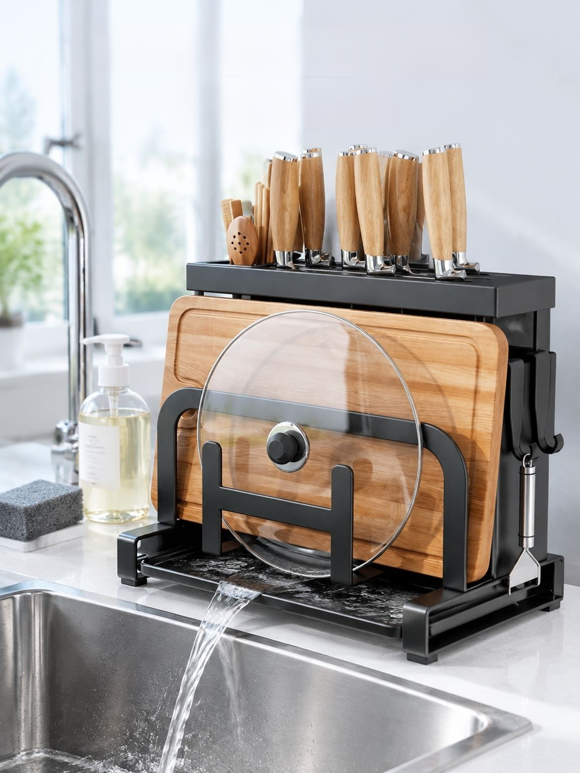 Porte-couteaux compact et pratique pour plan de travail