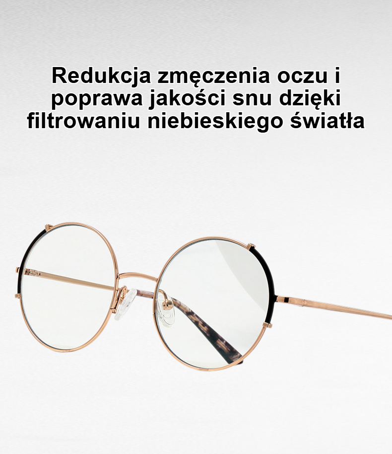 Okrągłe okulary blokujące niebieskie światło na białym tle