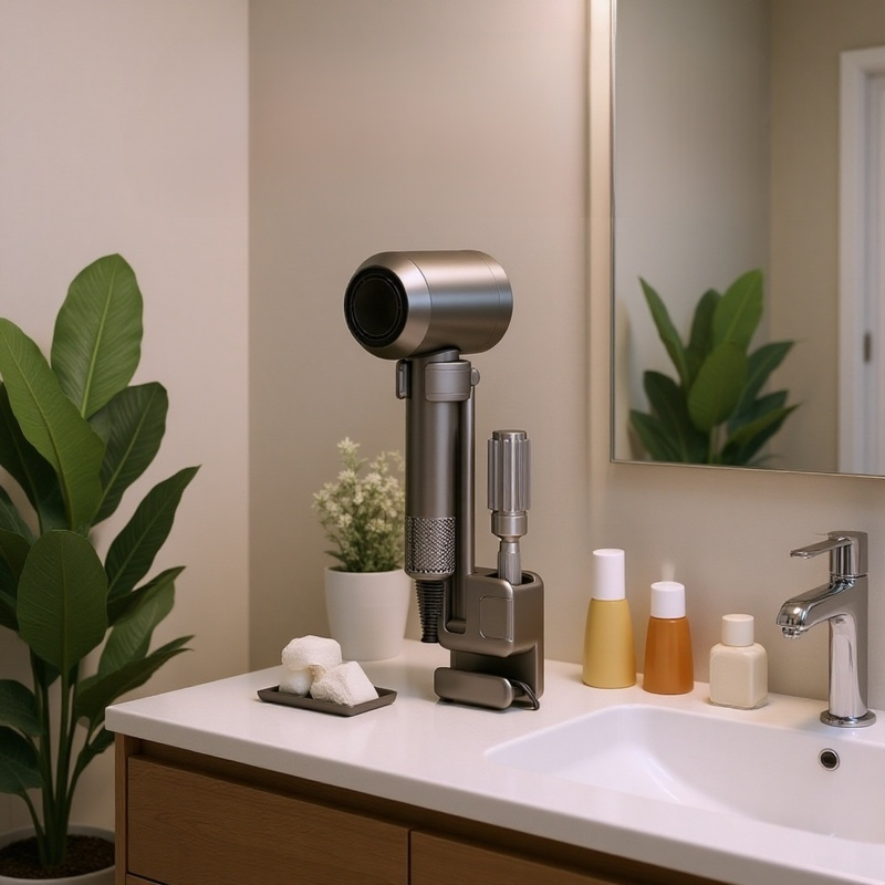 穴あけ不要バスルーム用ヘアドライヤースタンド ハンズフリー収納ラック