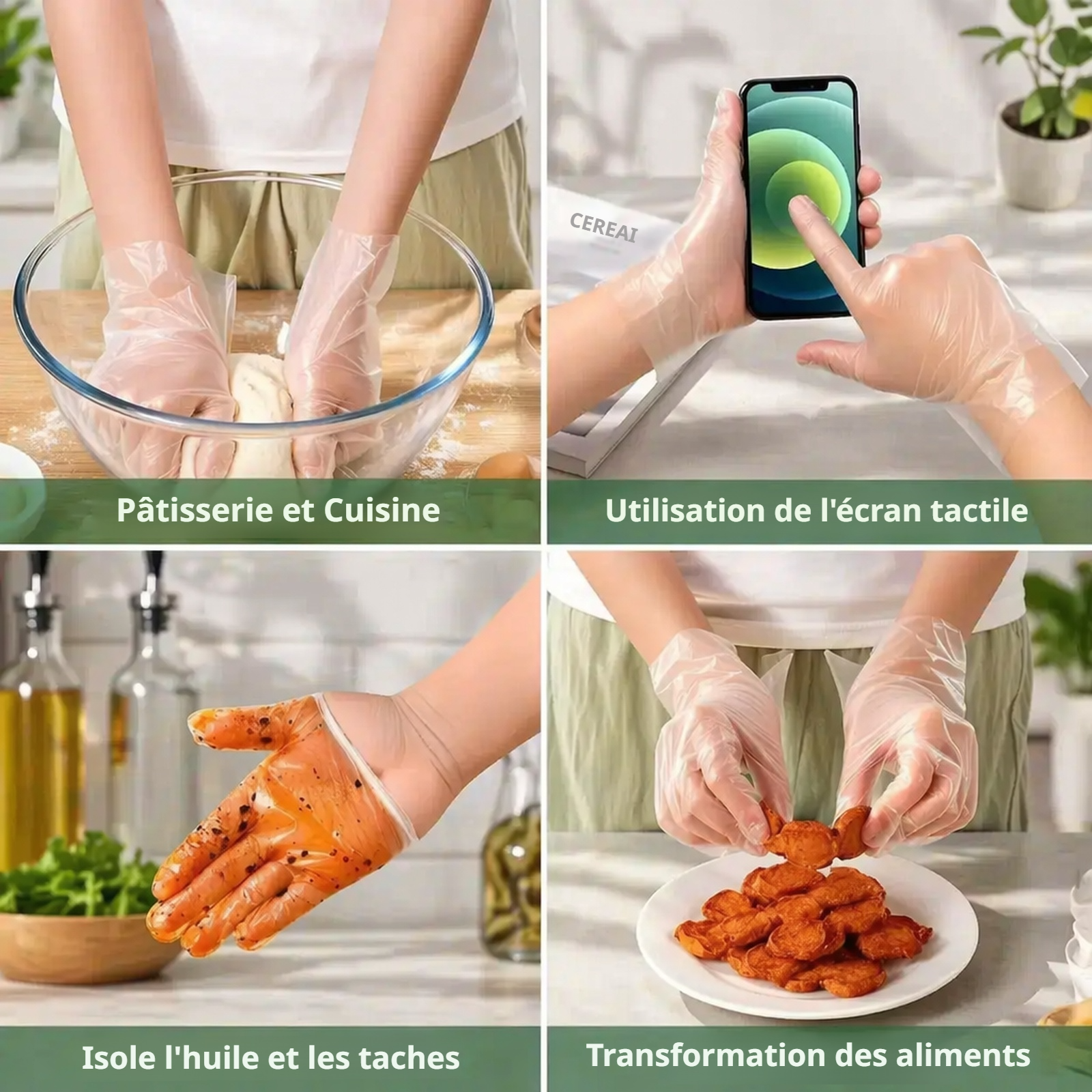 Gants ménagers jetables transparents, résistants et épais, à extraction facile
