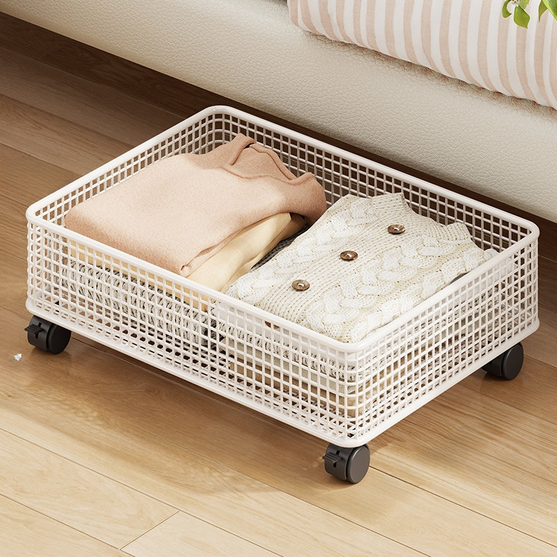 Household iron under-bed storage box with wheels, movable pull-out clothing and quilt organizing and