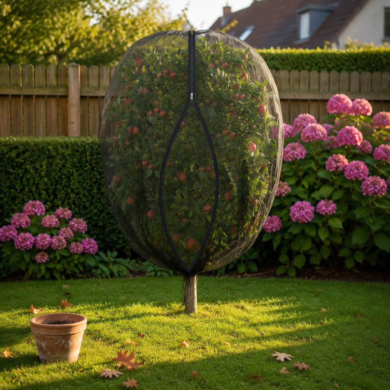 Garten-Obstbaum-Insekten- und Vogelschutzhaube, schwarzes Netz mit Reißverschluss, atmungsaktiv