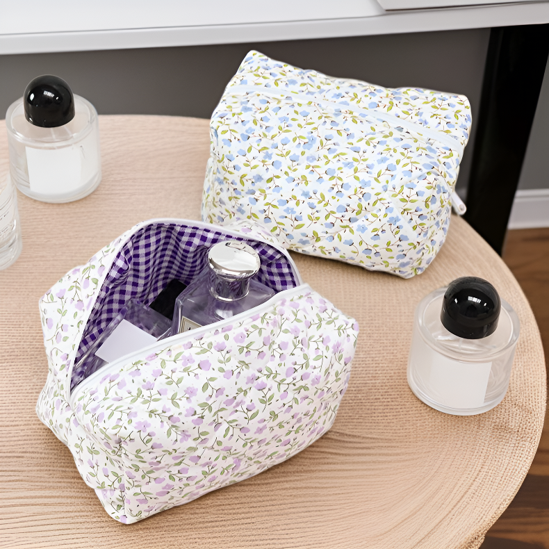 Portable Floral Toiletry Bag Women's Cosmetic Organizer