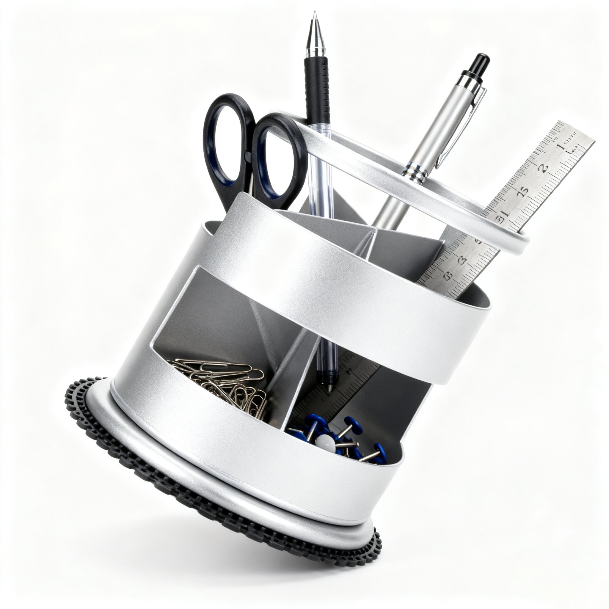 책상 위에 놓인 스테인리스 연필꽂이