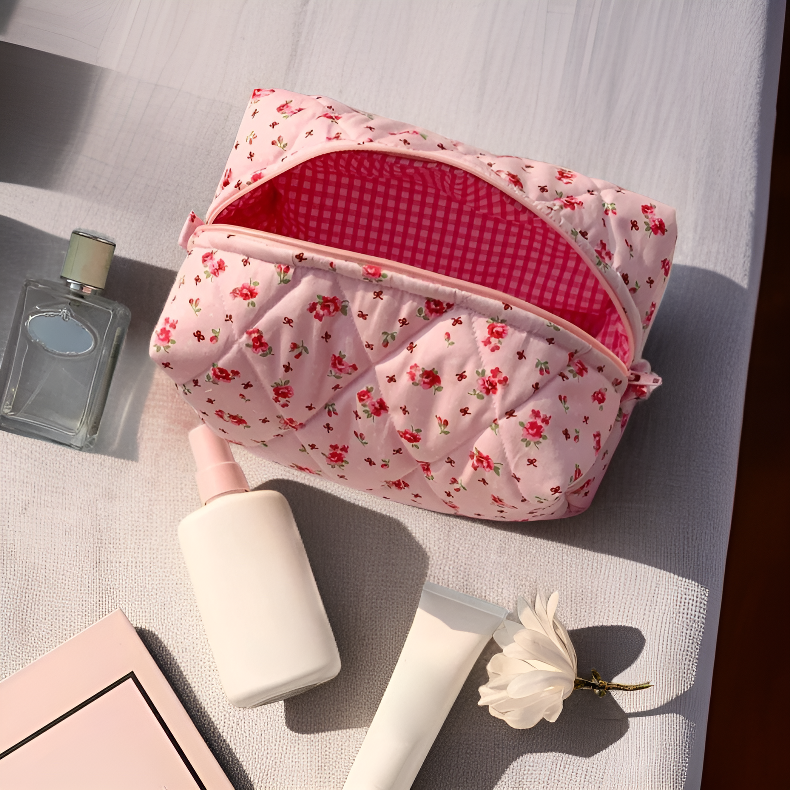 Portable Floral Toiletry Bag Women's Cosmetic Organizer