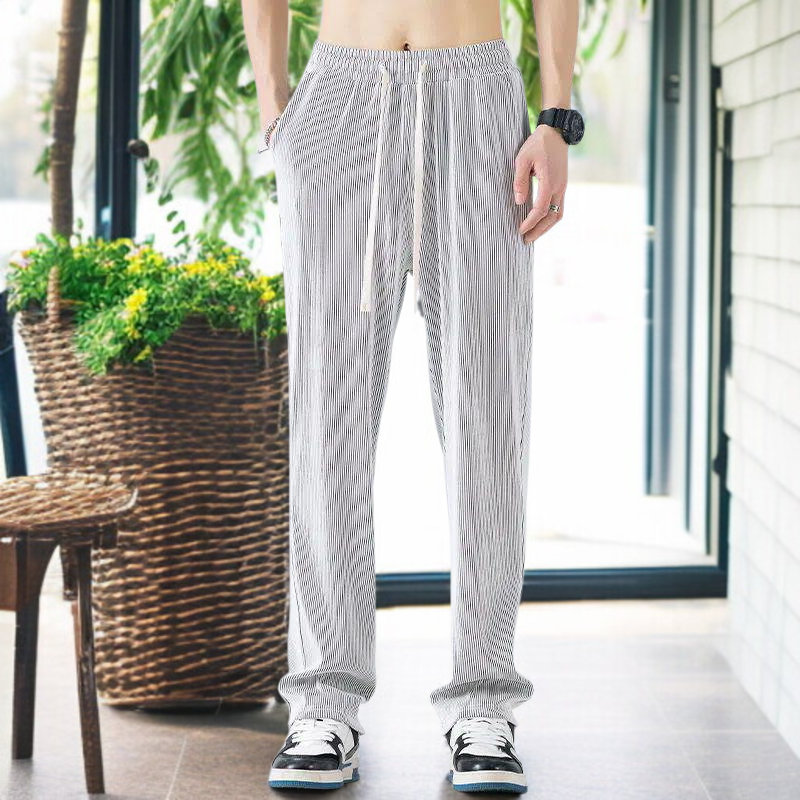 メンズ夏ワイドアイスシルクカジュアルパンツ