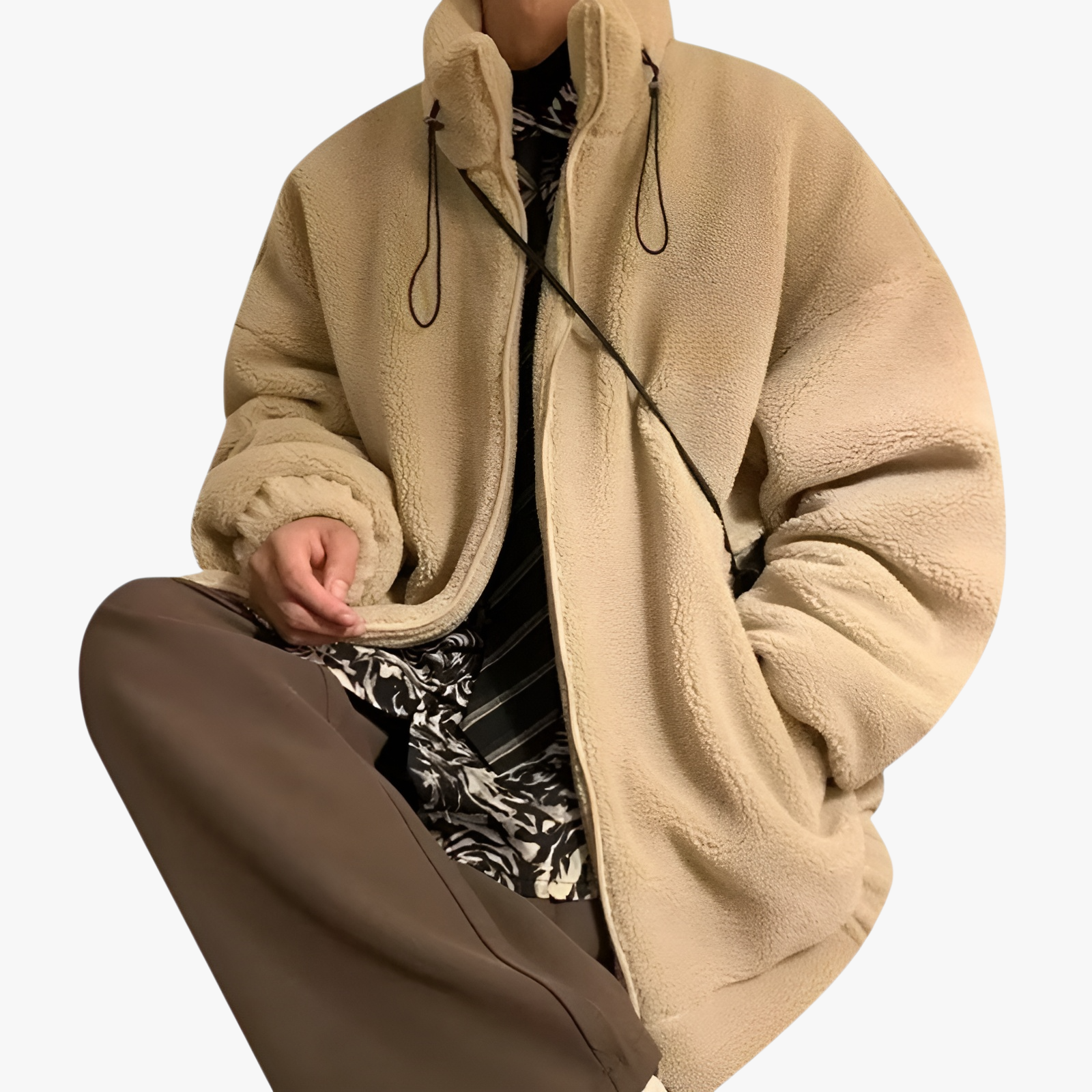 トレンド感溢れる日系立ち襟シープボアコート メンズルーズフィット新作