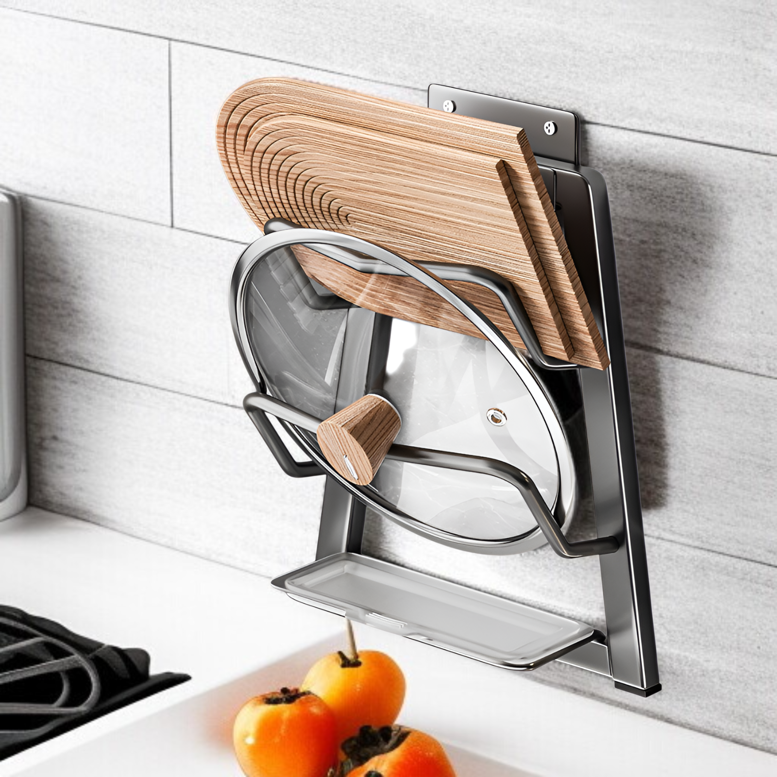 立て型鍋蓋＆調理器具ラック、スペース節約収納スタンド