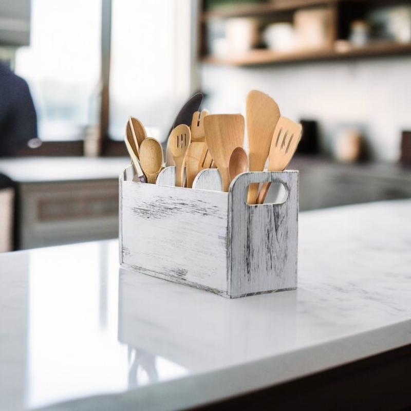  Caja de almacenamiento de cubiertos de madera retro
