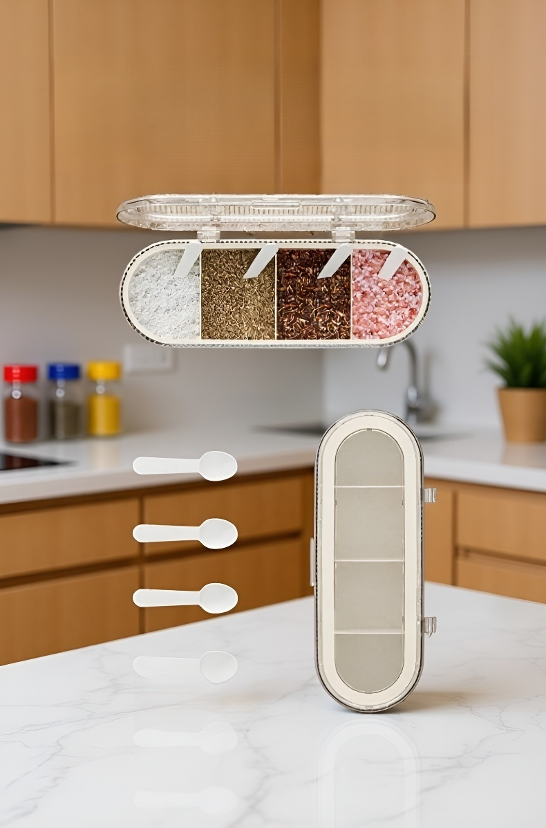 حاوية توابل شفافة مع ملعقة